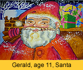 a kid's santa claus artwork in ready-mix paint painted in children art class