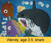 Shark artwork in ready-mix paint by a kid from our children art class