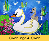 a kid's swan artwork in water colour painted in our children art class