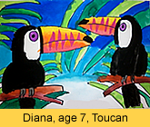a kid's toucan artwork in water colour painted in children art class