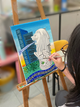 School holiday class: Merlion canvas painting for kids and teenagers.
