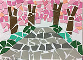 Mosaic spring blossom craft by a child, age 9, from our children holiday art class