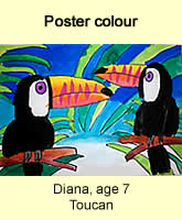 Toucan artwork in poster colour by a kid, age 7, from our children art class